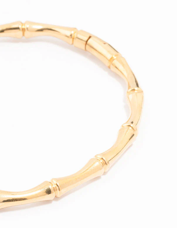 Waterproof Gold Plated Stainless Steel Bamboo Hinge Wrist Cuff Bracelet - Image 2