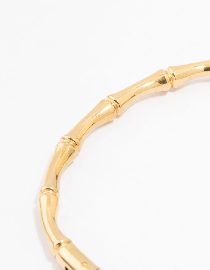 Waterproof Gold Plated Stainless Steel Bamboo Hinge Wrist Cuff Bracelet - Image 3