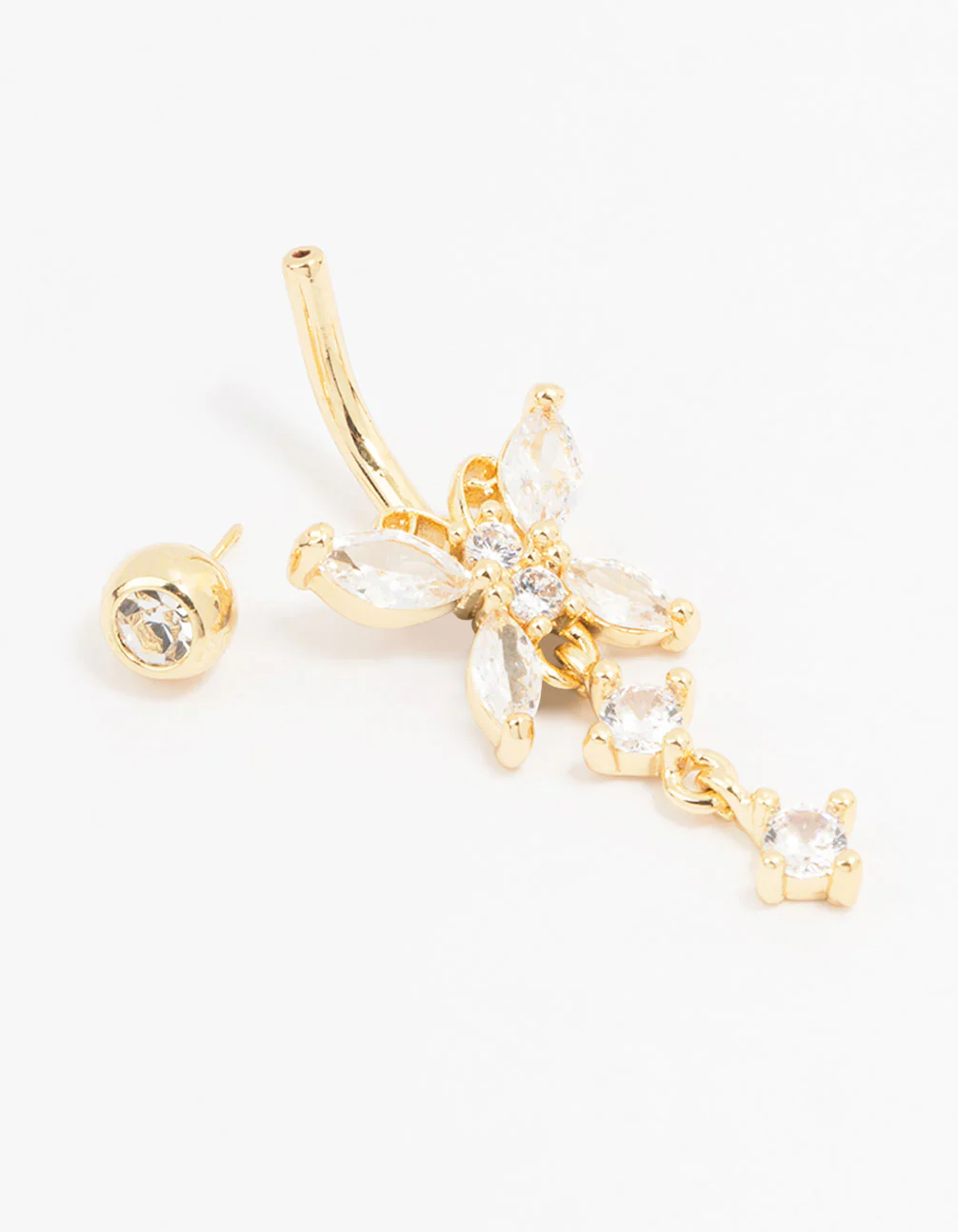 Gold Plated Surgical Steel Butterfly Crystal Belly Bar - Image 2