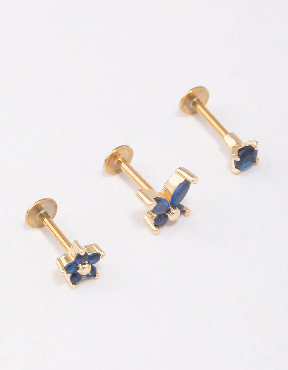Gold Plated Surgical Steel Butterfly & Flower Flat Back 3-Pack - Image 2