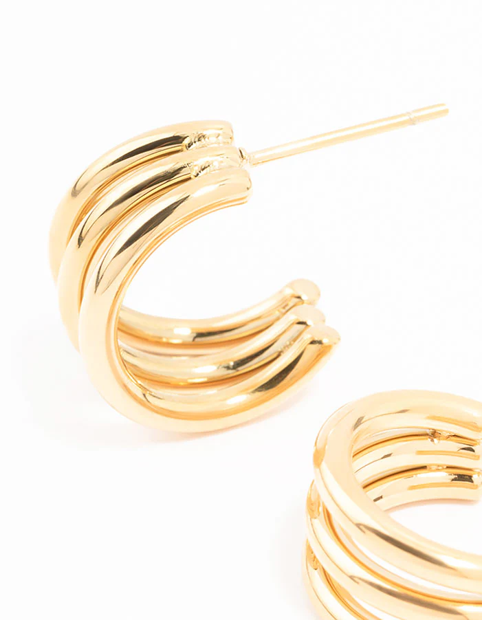 Waterproof Gold Plated Stainless Steel Cage Hoop Earrings - Image 2