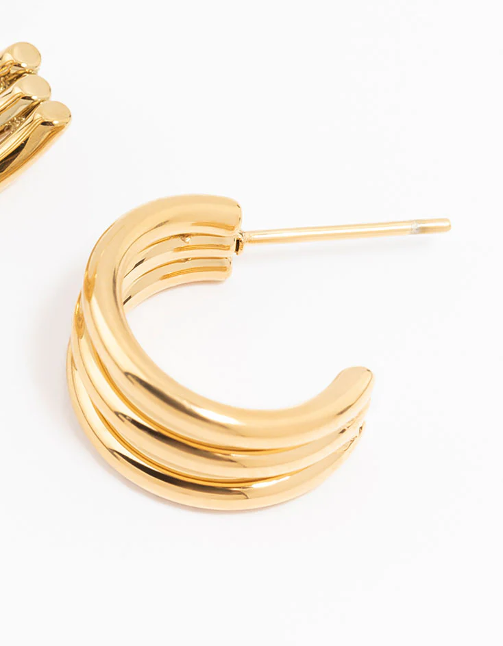 Waterproof Gold Plated Stainless Steel Cage Hoop Earrings - Image 3