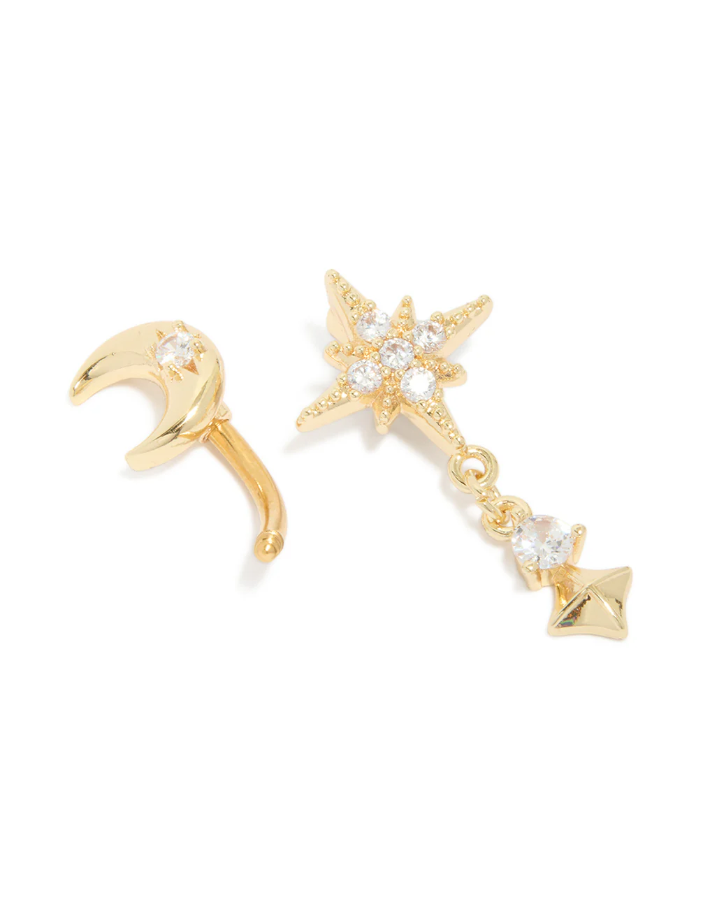 Gold Plated Surgical Steel Celestial Cubic Zirconia Belly Bar - Image 3