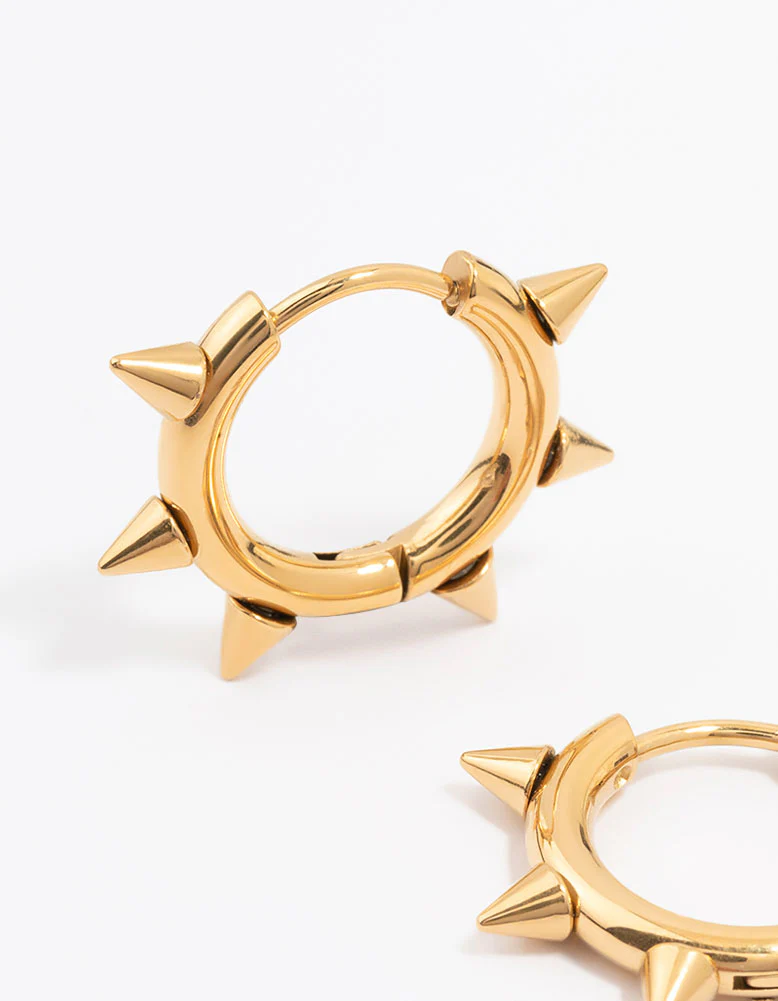 Gold Plated Surgical Steel Classic Spikey Huggie Earrings - Image 2