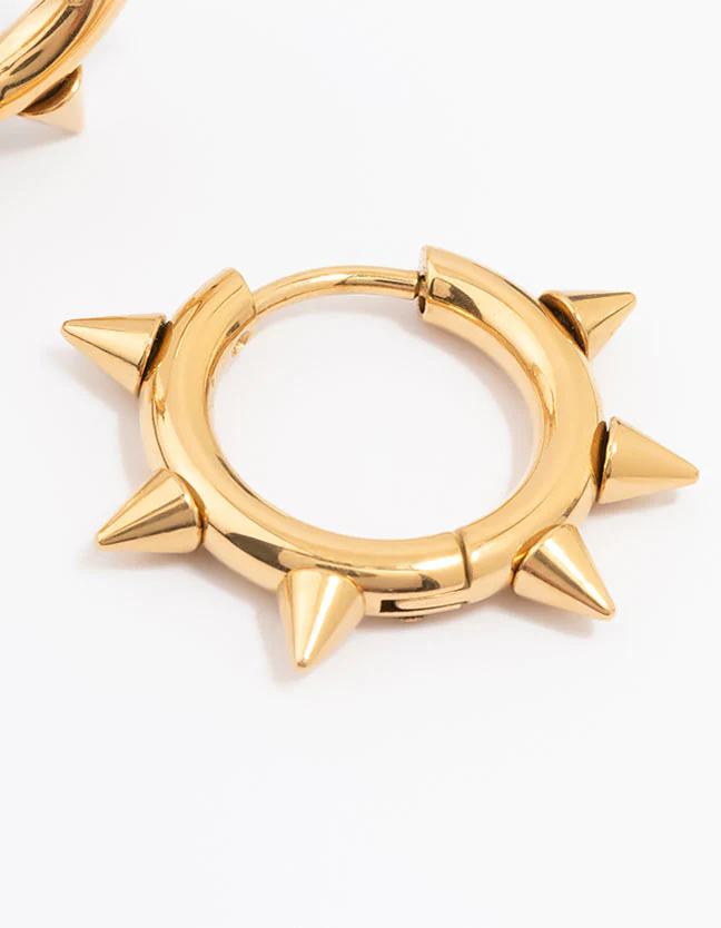 Gold Plated Surgical Steel Classic Spikey Huggie Earrings - Image 3