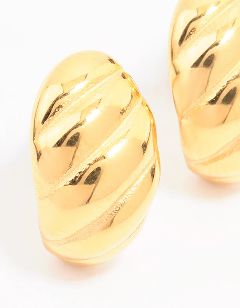 Waterproof Gold Plated Stainless Steel Croissant Stud Earrings - Image 2