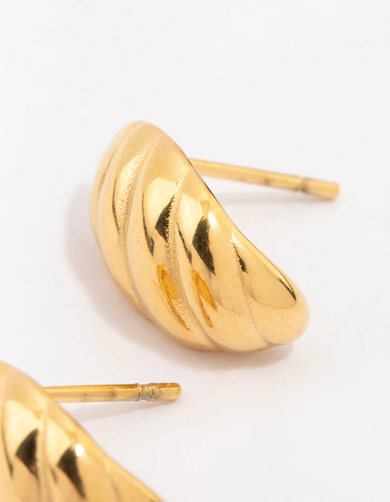 Waterproof Gold Plated Stainless Steel Croissant Stud Earrings - Image 3