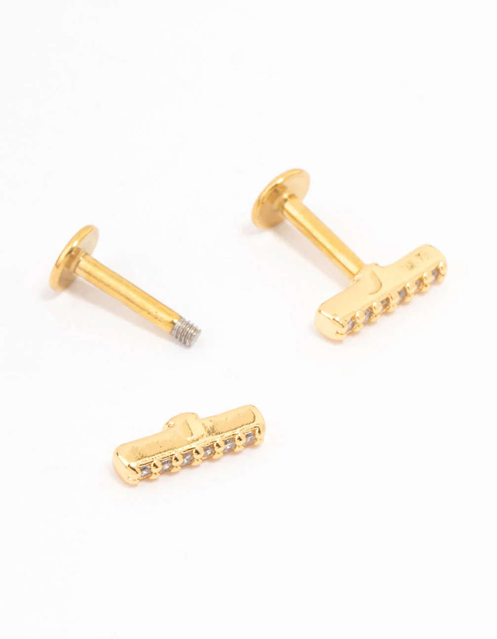 Gold Plated Surgical Steel Cubic Zirconia Bar Flat Backs 2-Pack - Image 2