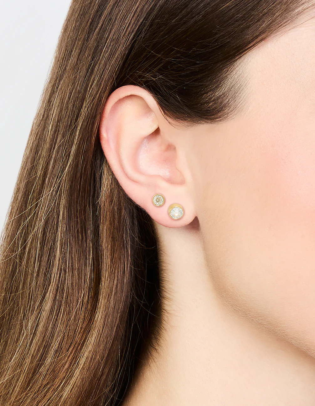 Gold Plated Surgical Steel Cubic Zirconia Bezel Stud Earrings - Image 2