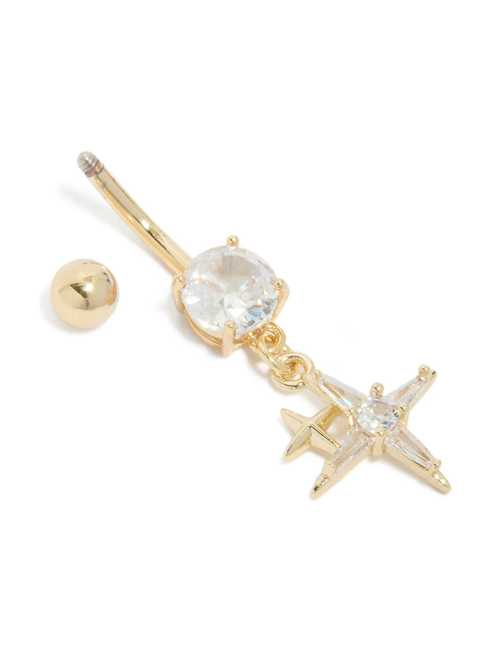Gold Plated Surgical Steel Cubic Zirconia Celestial Star Belly Bar - Image 3