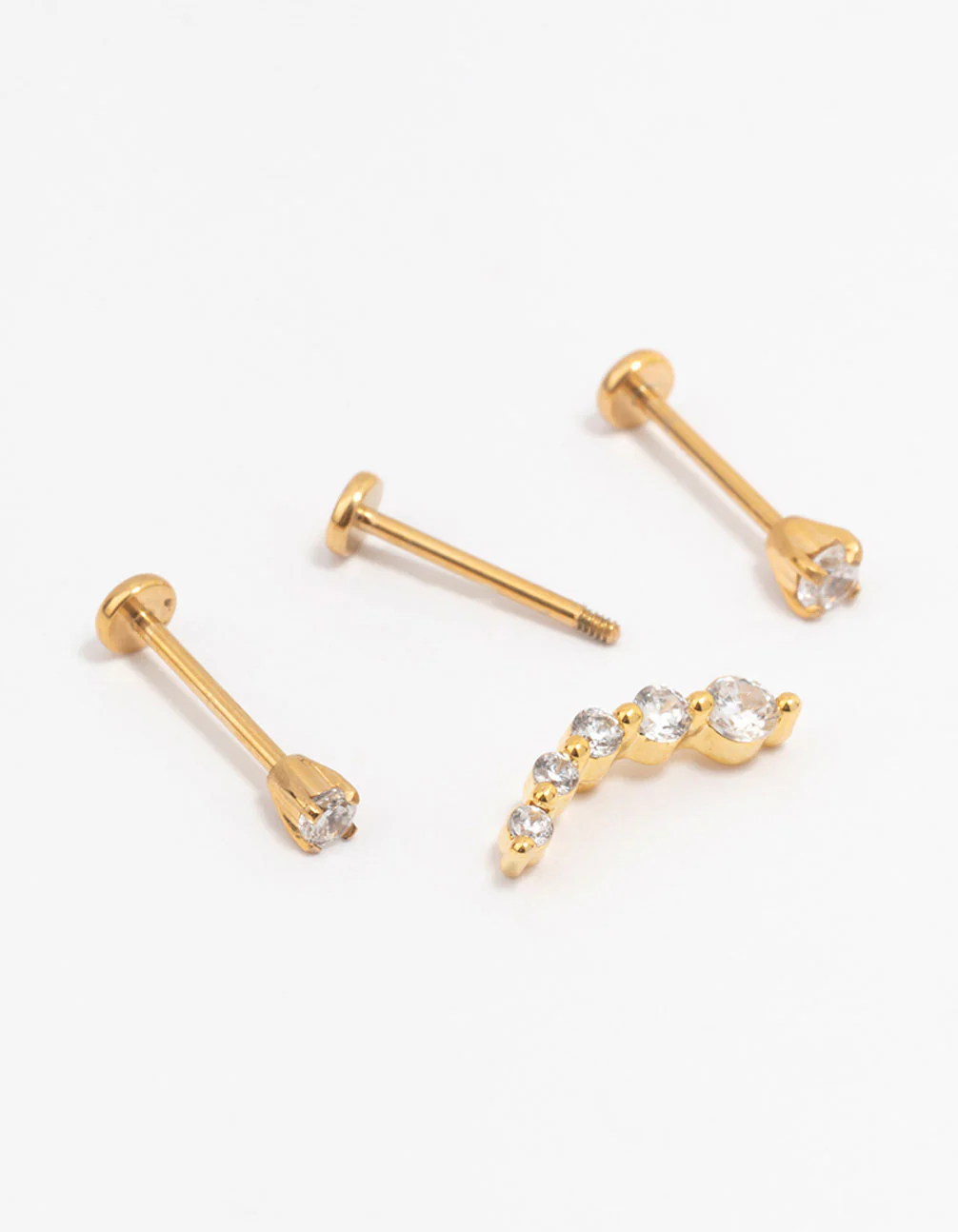 Gold Plated Surgical Steel Cubic Zirconia Crawler Flat Backs 3-Pack - Image 2