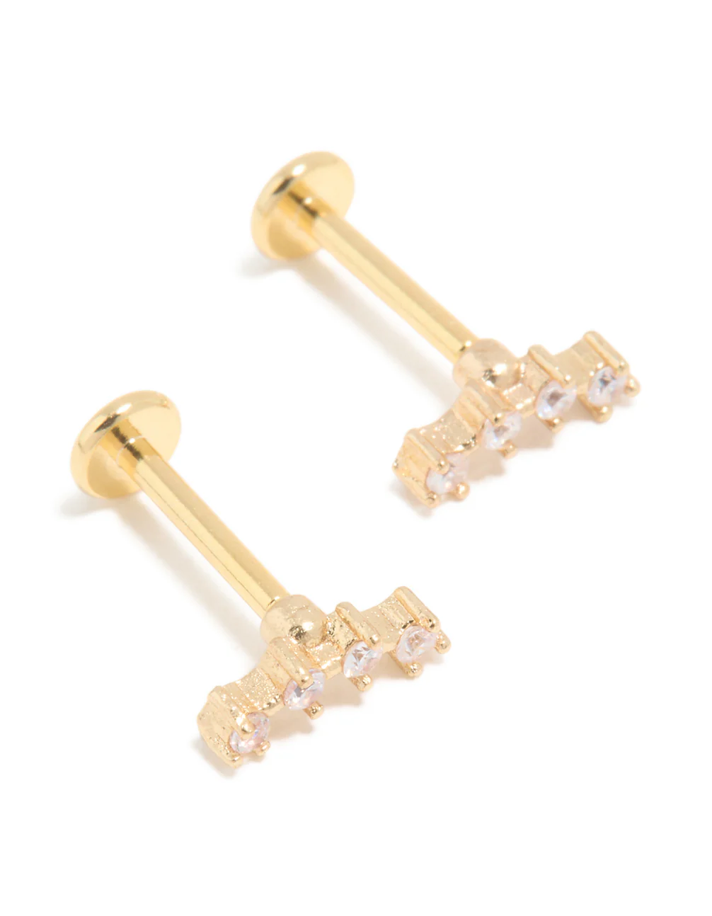 Gold Plated Surgical Steel Cubic Zirconia Flat Back Studs 2-Pack