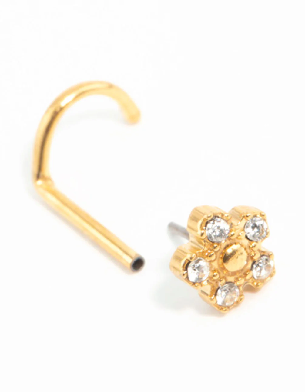 Gold Plated Surgical Steel Cubic Zirconia Flower Threadless Nose Stud - Image 2