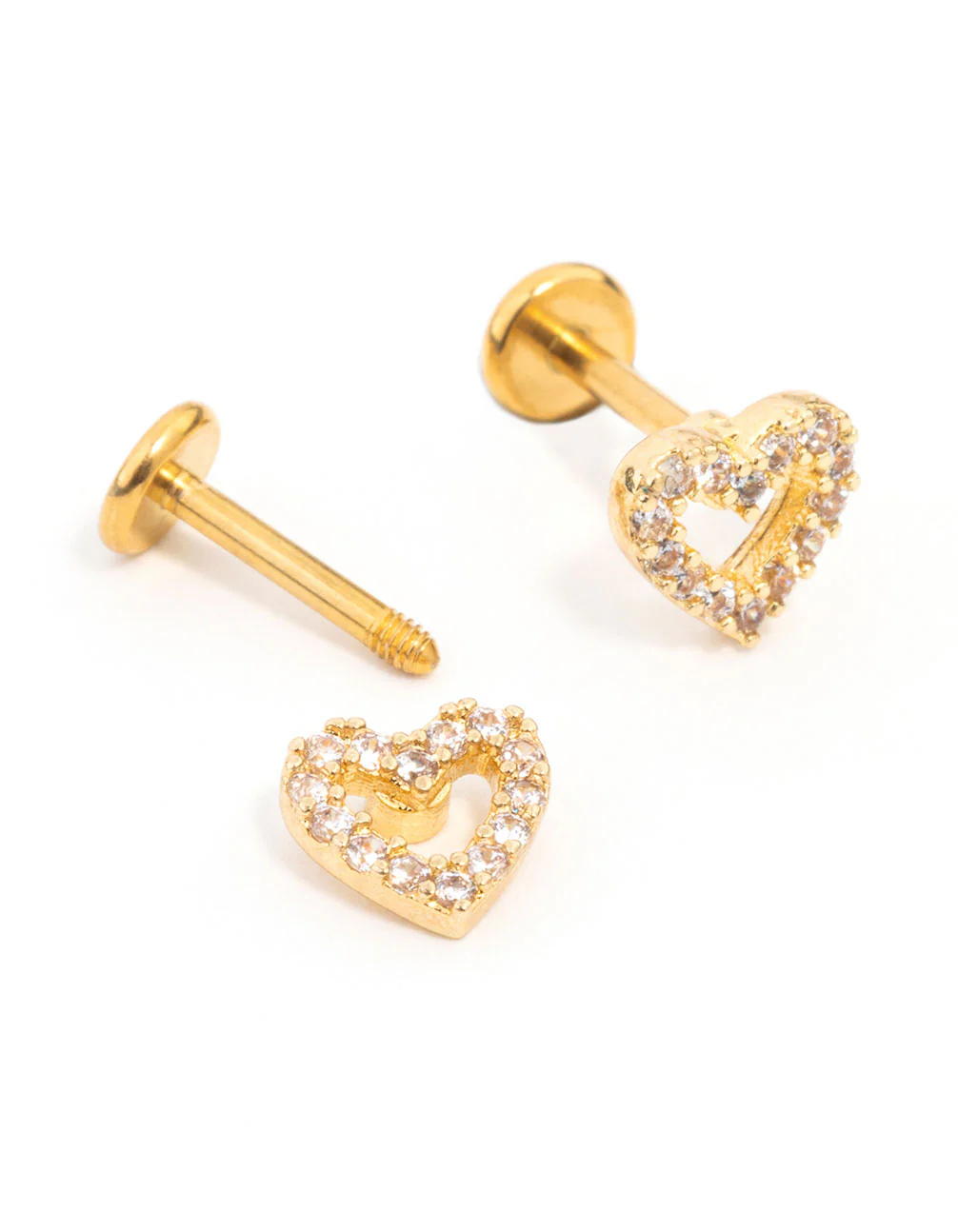 Gold Plated Surgical Steel Cubic Zirconia Open Heart Flat Back 2-Pack - Image 2