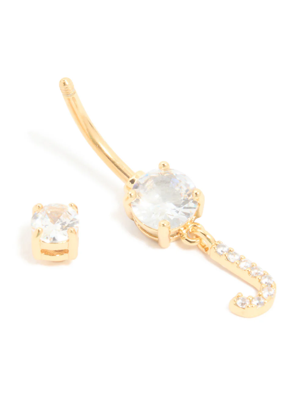 Gold Plated Surgical Steel Cubic Zirconia Pavé Letter J Belly Bar - Image 3