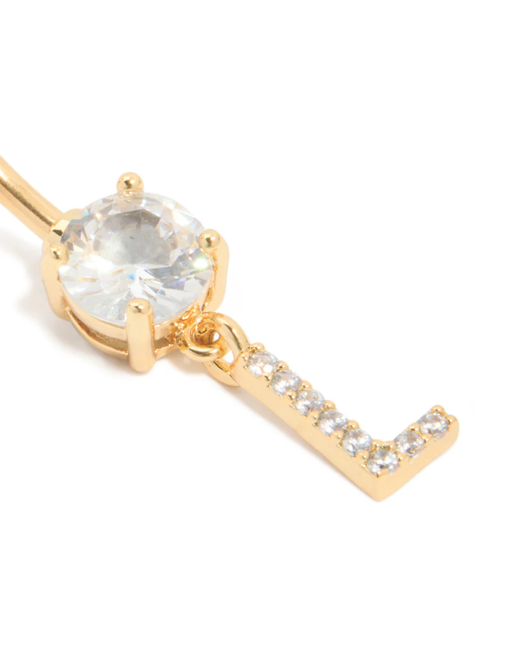 Gold Plated Surgical Steel Cubic Zirconia Pavé Letter L Belly Bar - Image 2