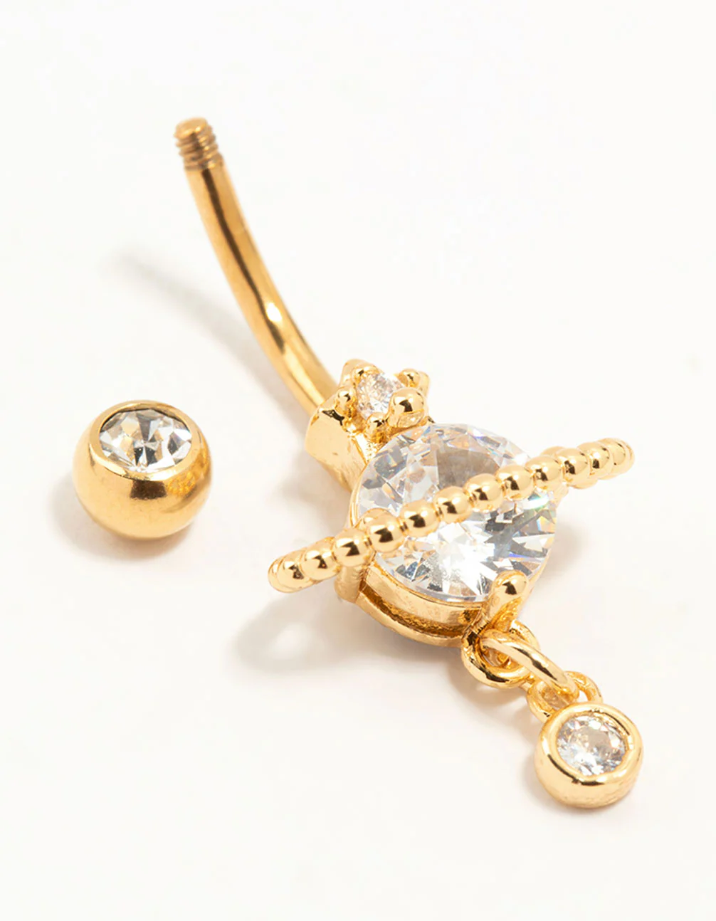 Gold Plated Surgical Steel Cubic Zirconia Planet Belly Bar - Image 2
