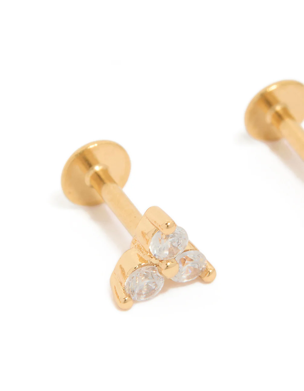 Gold Plated Surgical Steel Cubic Zirconia Round Flat Back Studs 3-Pack - Image 4