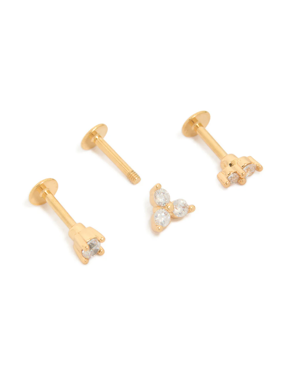 Gold Plated Surgical Steel Cubic Zirconia Round Flat Back Studs 3-Pack - Image 5