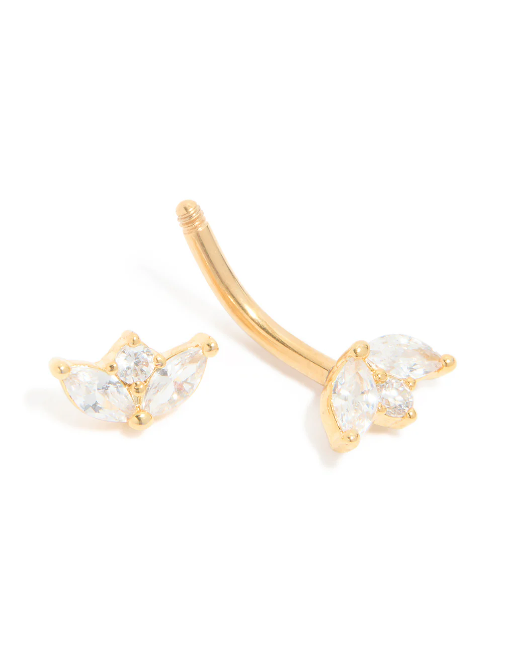 Gold Plated Surgical Steel Cubic Zirconia Trio Belly Bar - Image 3