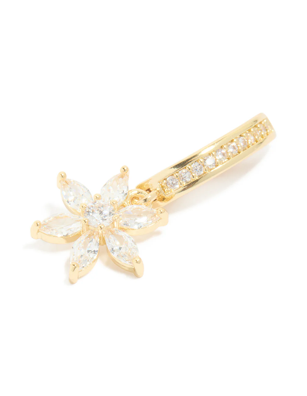 Gold Plated Surgical Steel Curved Cubic Zirconia Flower Belly Ring - Image 3