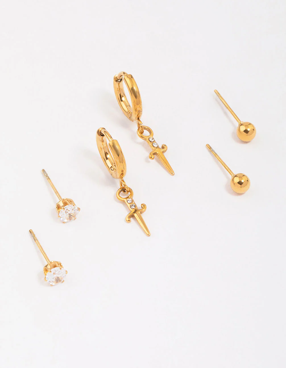 Gold Plated Surgical Steel Dagger Huggie Earring 3-Pack