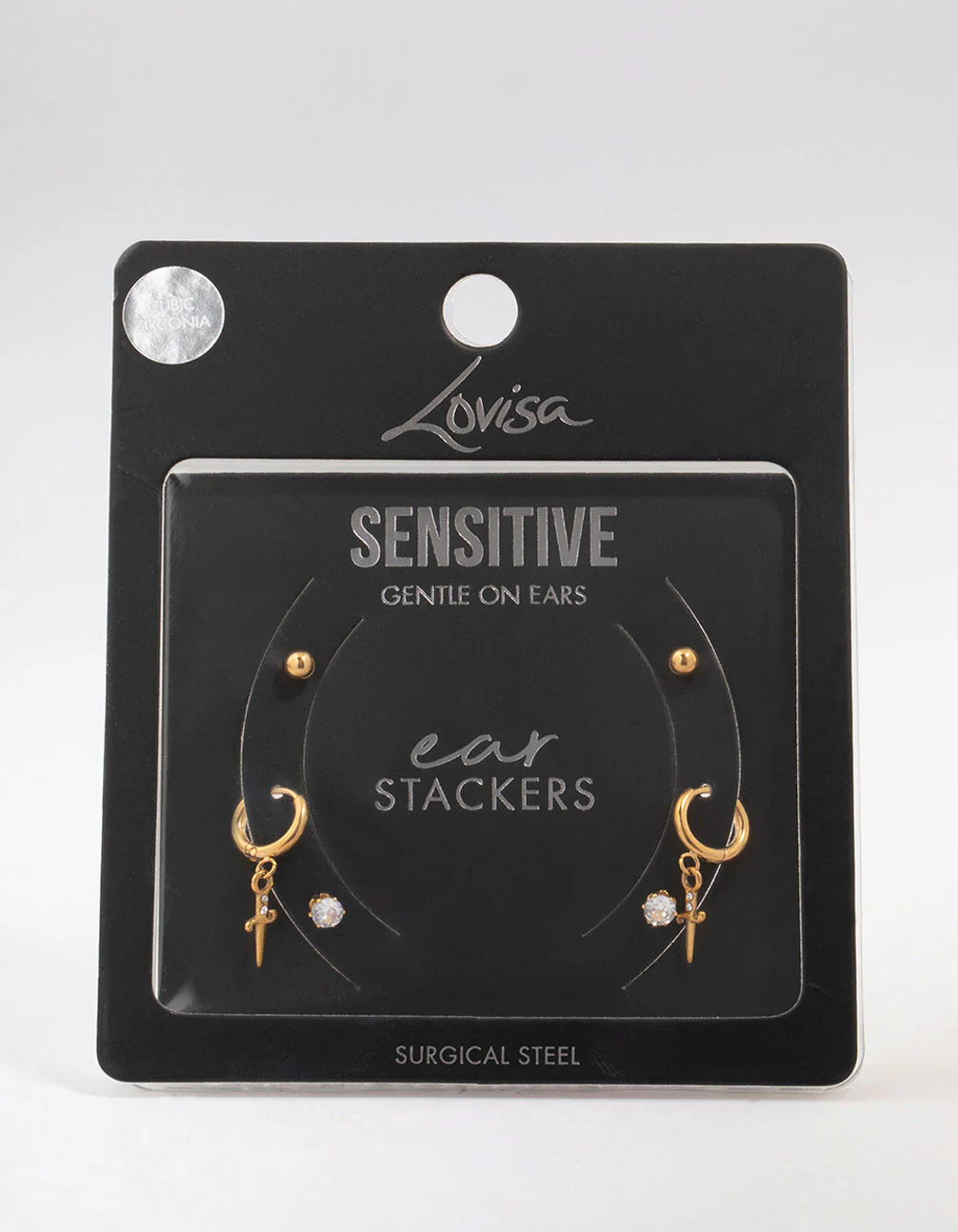 Gold Plated Surgical Steel Dagger Huggie Earring 3-Pack - Image 3