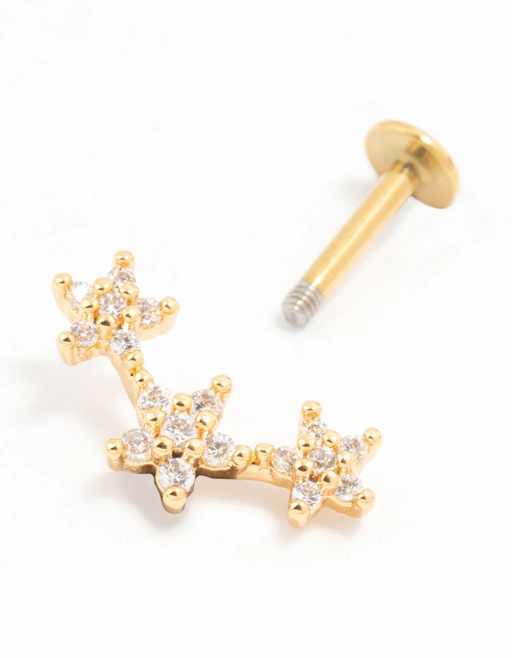 Gold Plated Surgical Steel Cubic Zirconia Flower Curve Flat Back - Image 2