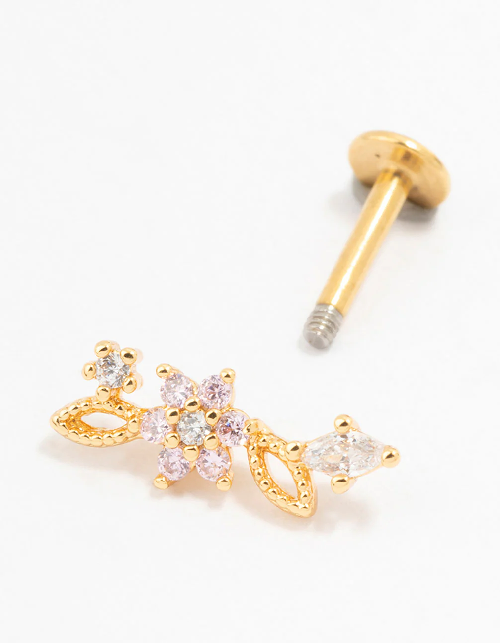 Gold Plated Surgical Steel Flower & Leaf Flat Back - Image 2