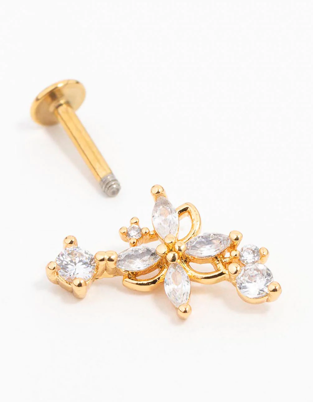 Gold Plated Surgical Steel Flower With Single Cubic Zirconia Flatback - Image 2