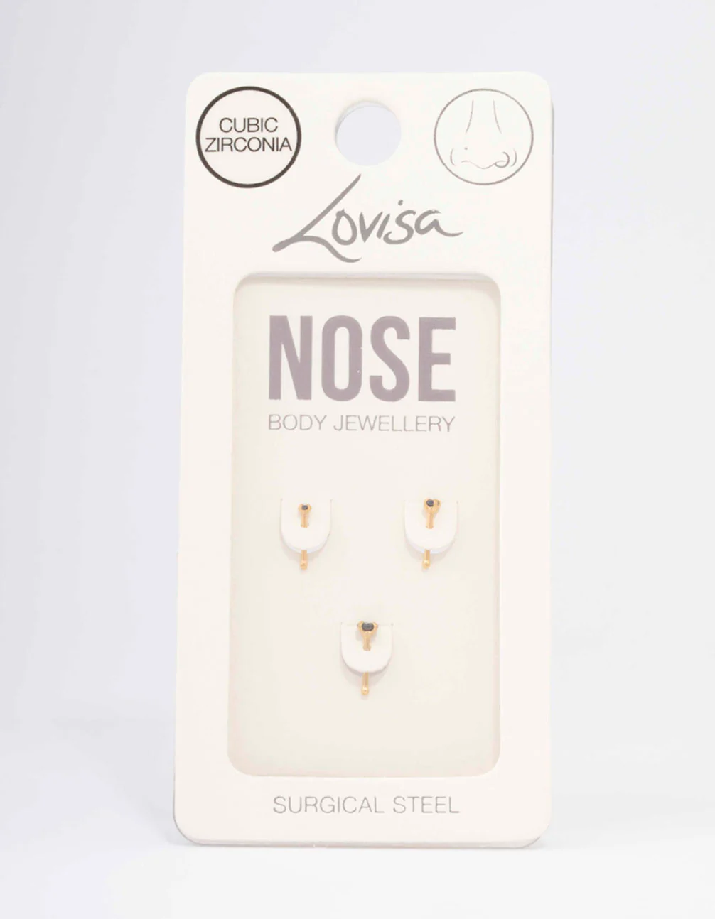 Gold Plated Surgical Steel Graduating Cubic Zirconia Nose Piercing 3-Pack - Image 3