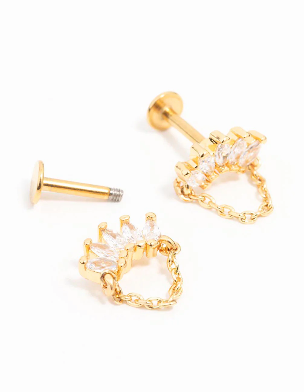 Gold Plated Surgical Steel Cubic Zirconia Marquise Chain Flat Back 2-Pack - Image 2
