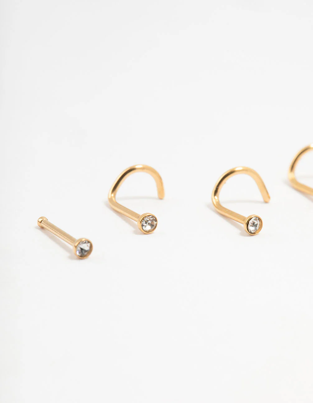 Gold Plated Surgical Steel Mixed Diamante Post Nose Studs 6-Pack - Image 2