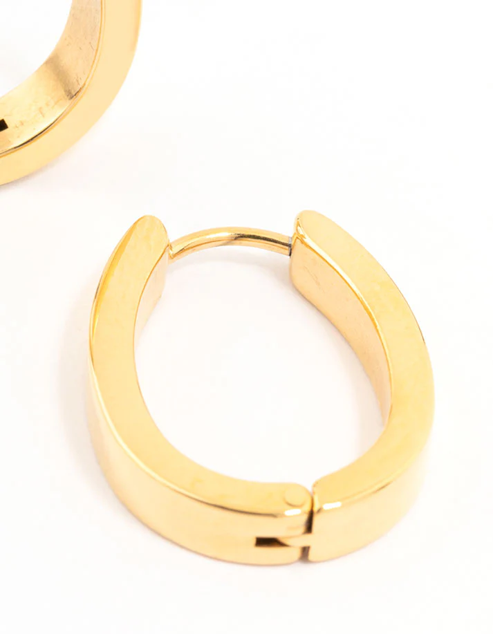 Gold Plated Surgical Steel Oval Hoop Earrings - Image 3