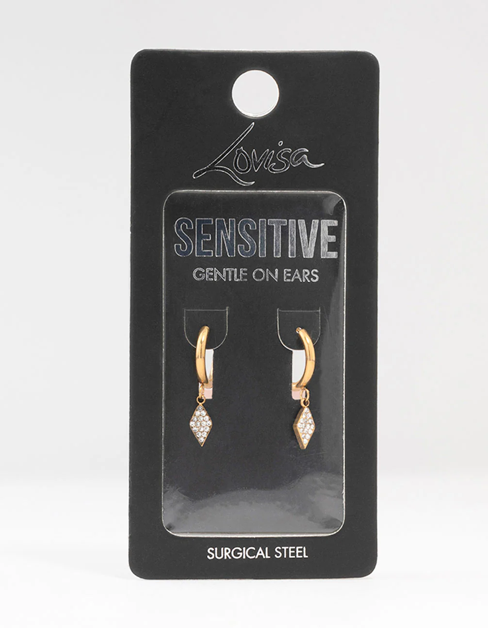 Gold Plated Surgical Steel Pave Diamante Charm Huggie Earrings - Image 4