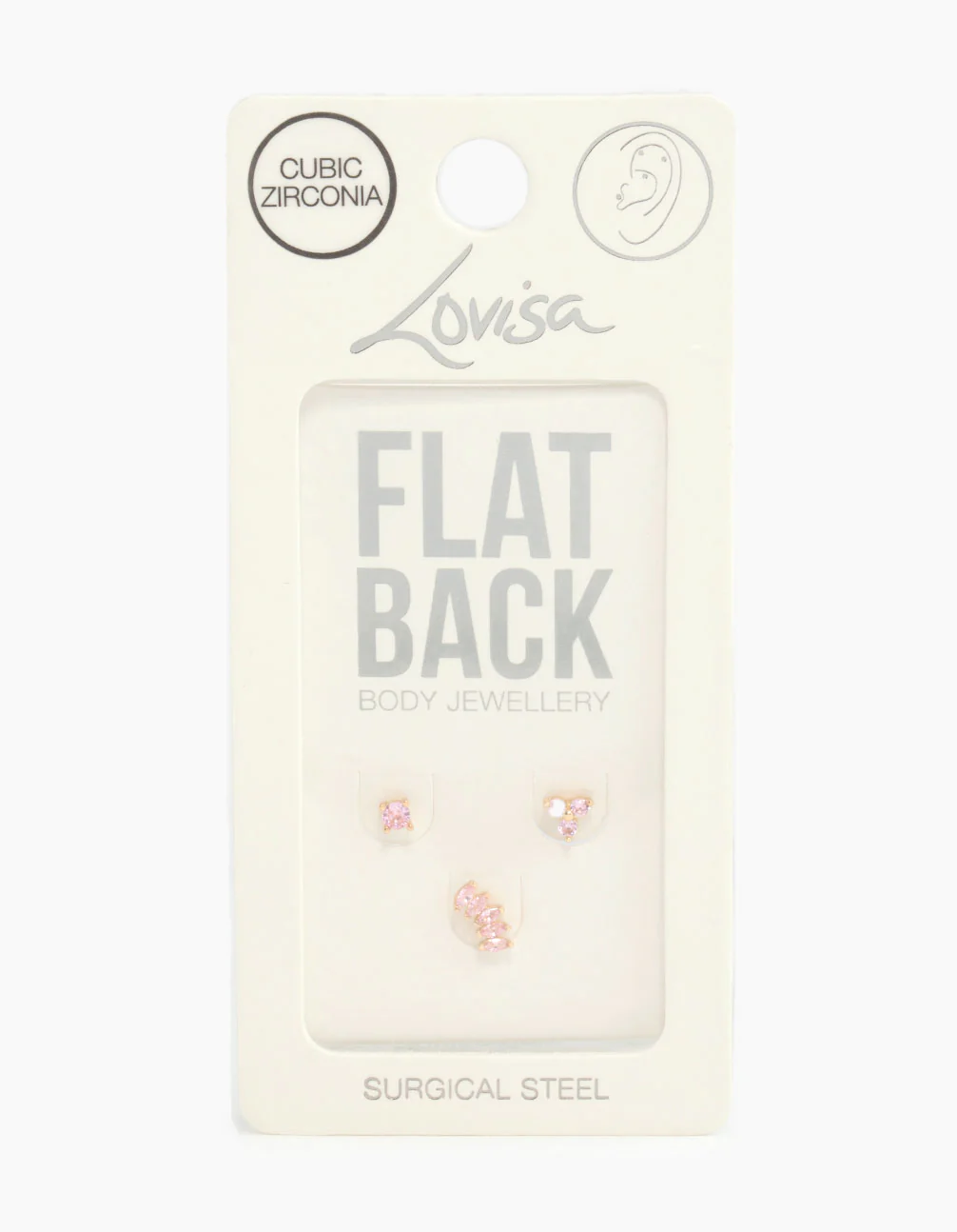 Gold Plated Surgical Steel Pink Cubic Zirconia Flower & Fan Flat Backs 3-Pack - Image 3