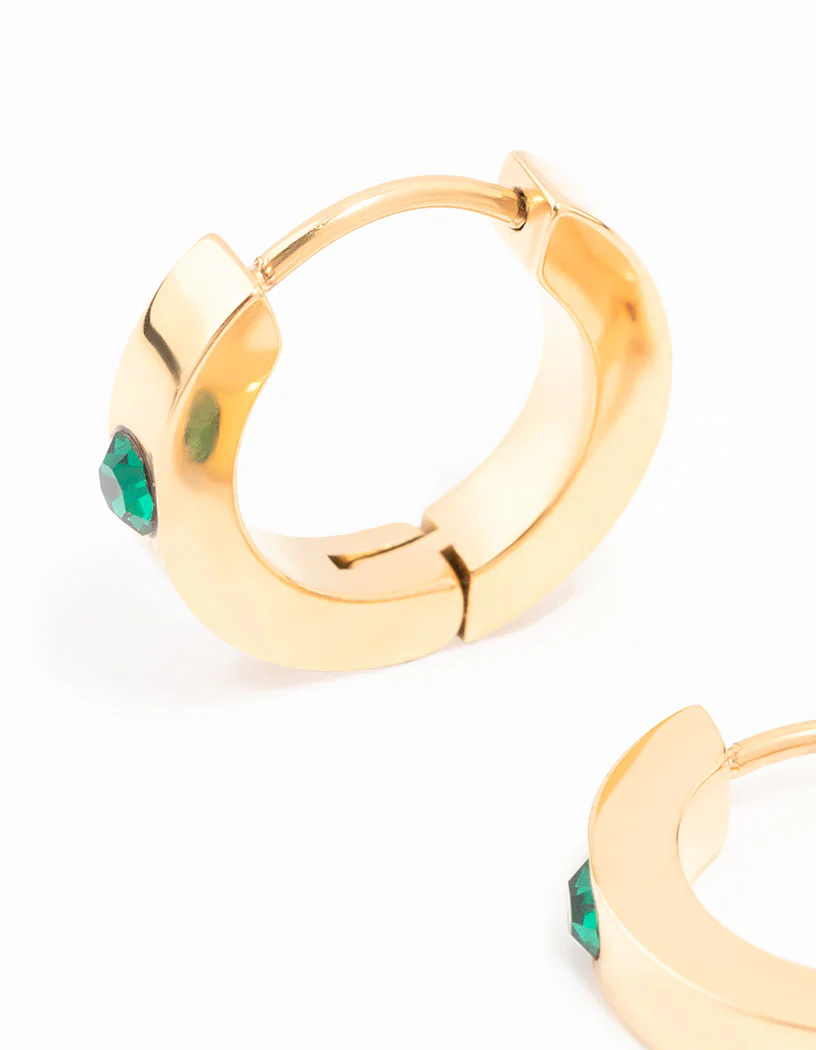 Gold Plated Surgical Steel Round Diamante Classic Huggie Earrings - Image 2