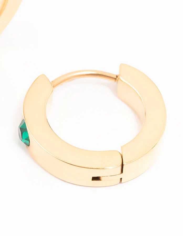 Gold Plated Surgical Steel Round Diamante Classic Huggie Earrings - Image 3