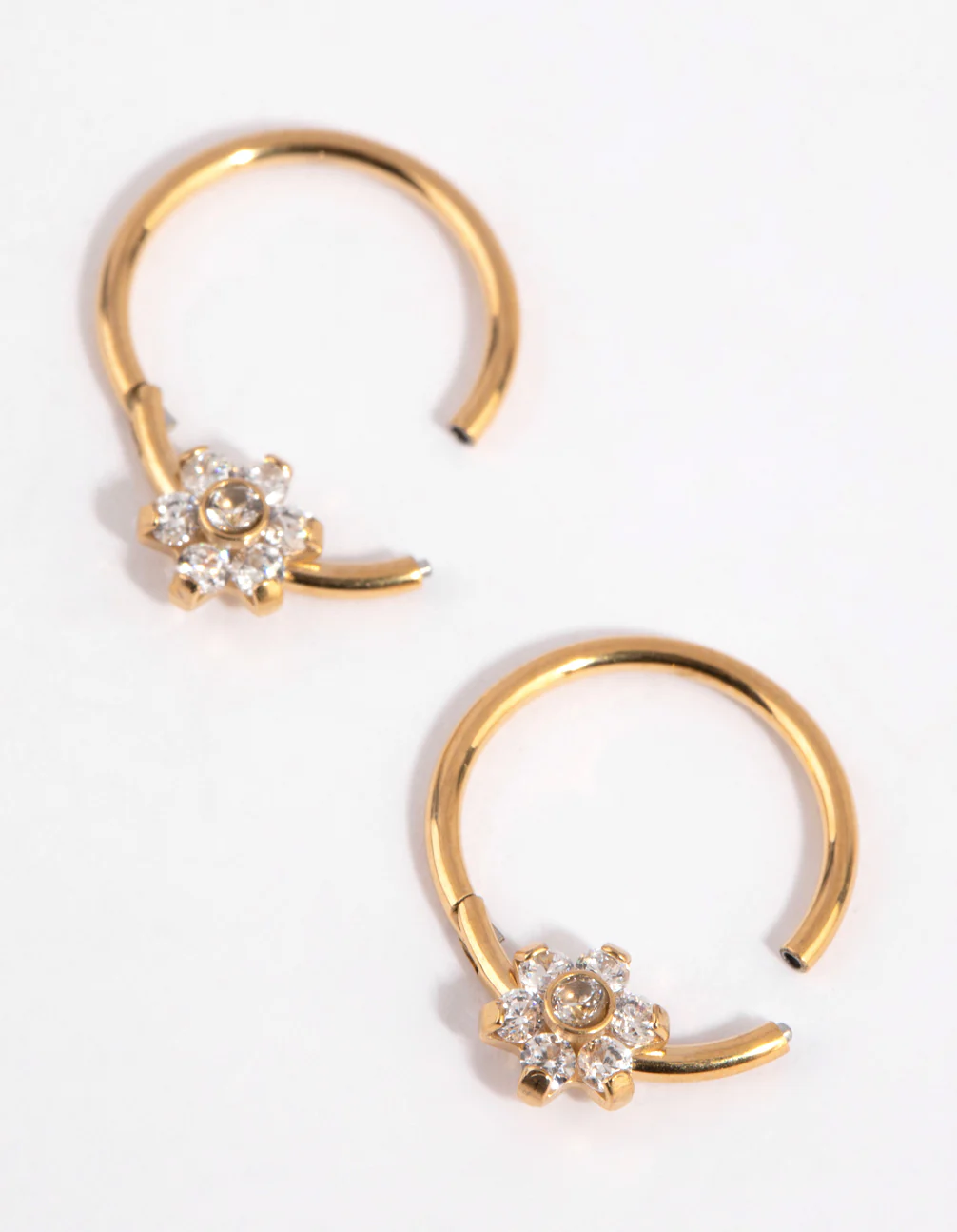 Gold Plated Surgical Steel Small Flower Hoop Earrings - Image 2