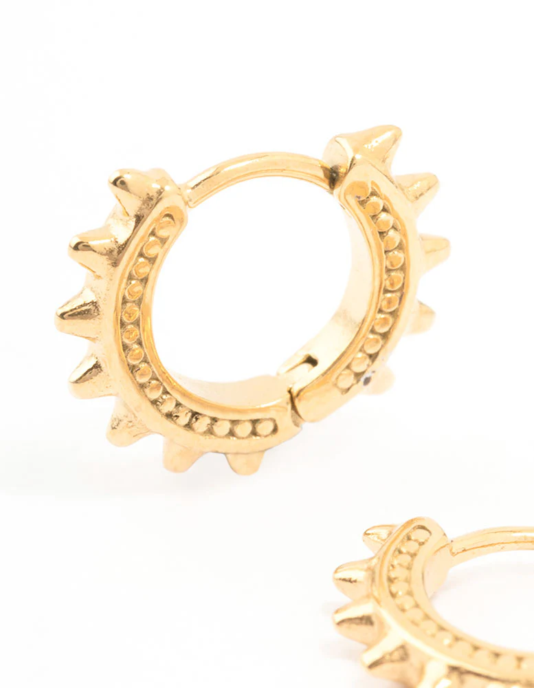 Gold Plated Surgical Steel Spikey Hoop Earrings - Image 2