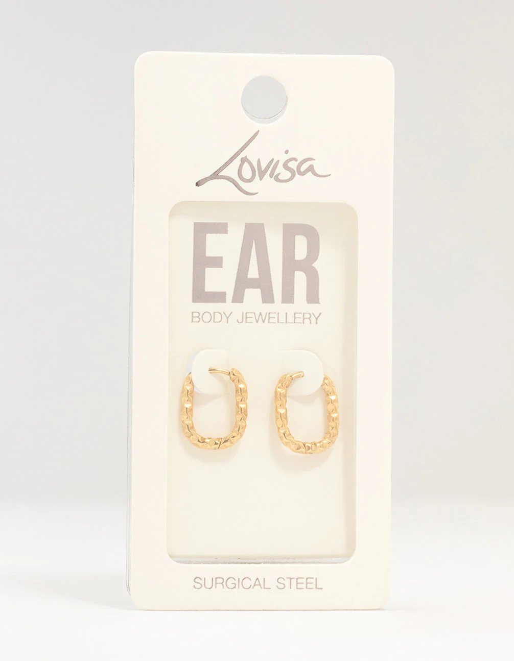 Gold Plated Surgical Steel Textured Square Oval Hoop Earrings - Image 3