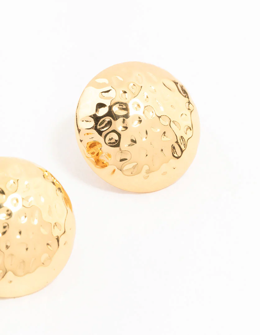 Waterproof Gold Plated Stainless Steel Textured Round Stud Earrings - Image 3