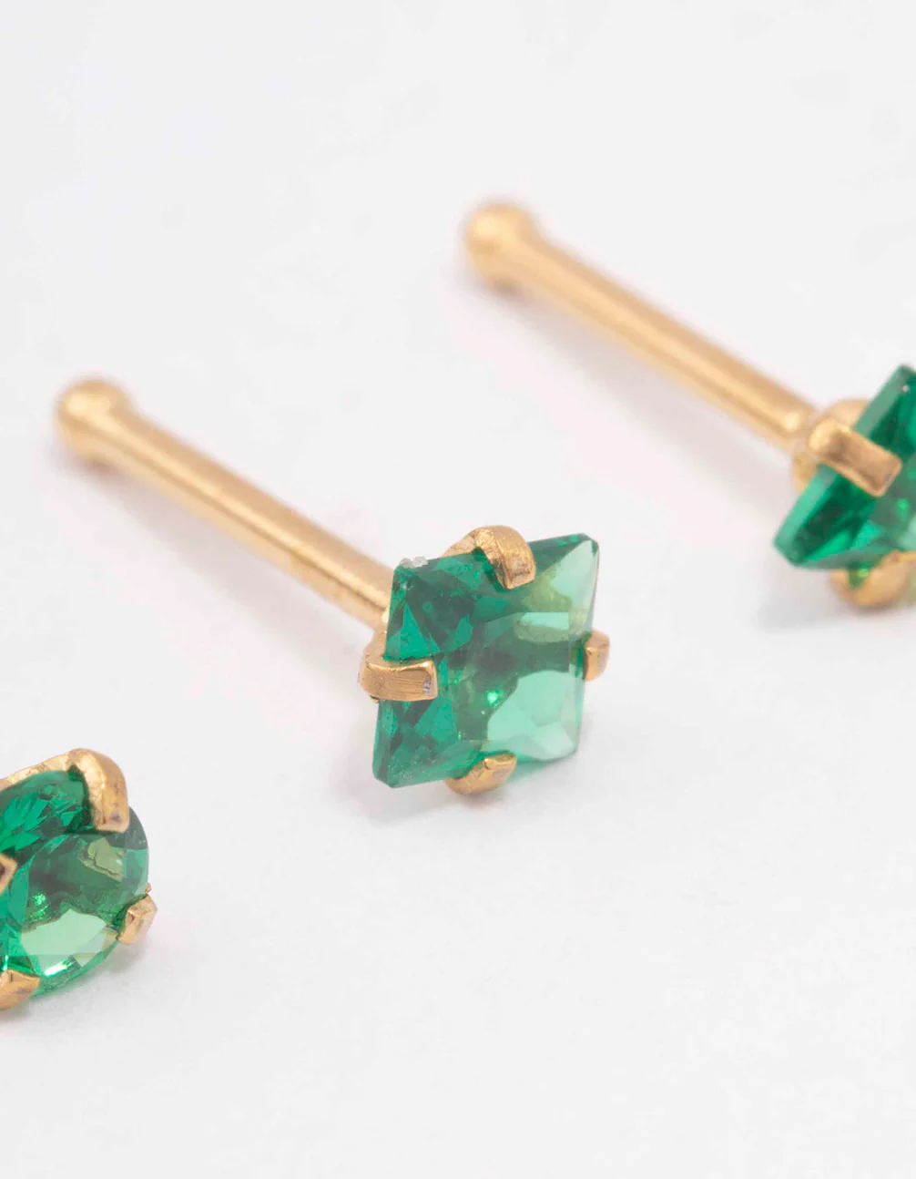 Gold Plated Surgical Steel Emerald Triangular Nose Piercing 3-Pack - Image 2