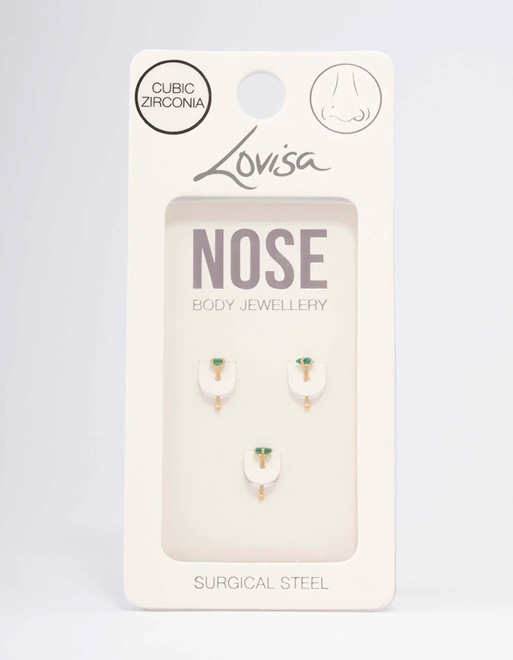 Gold Plated Surgical Steel Emerald Triangular Nose Piercing 3-Pack - Image 3