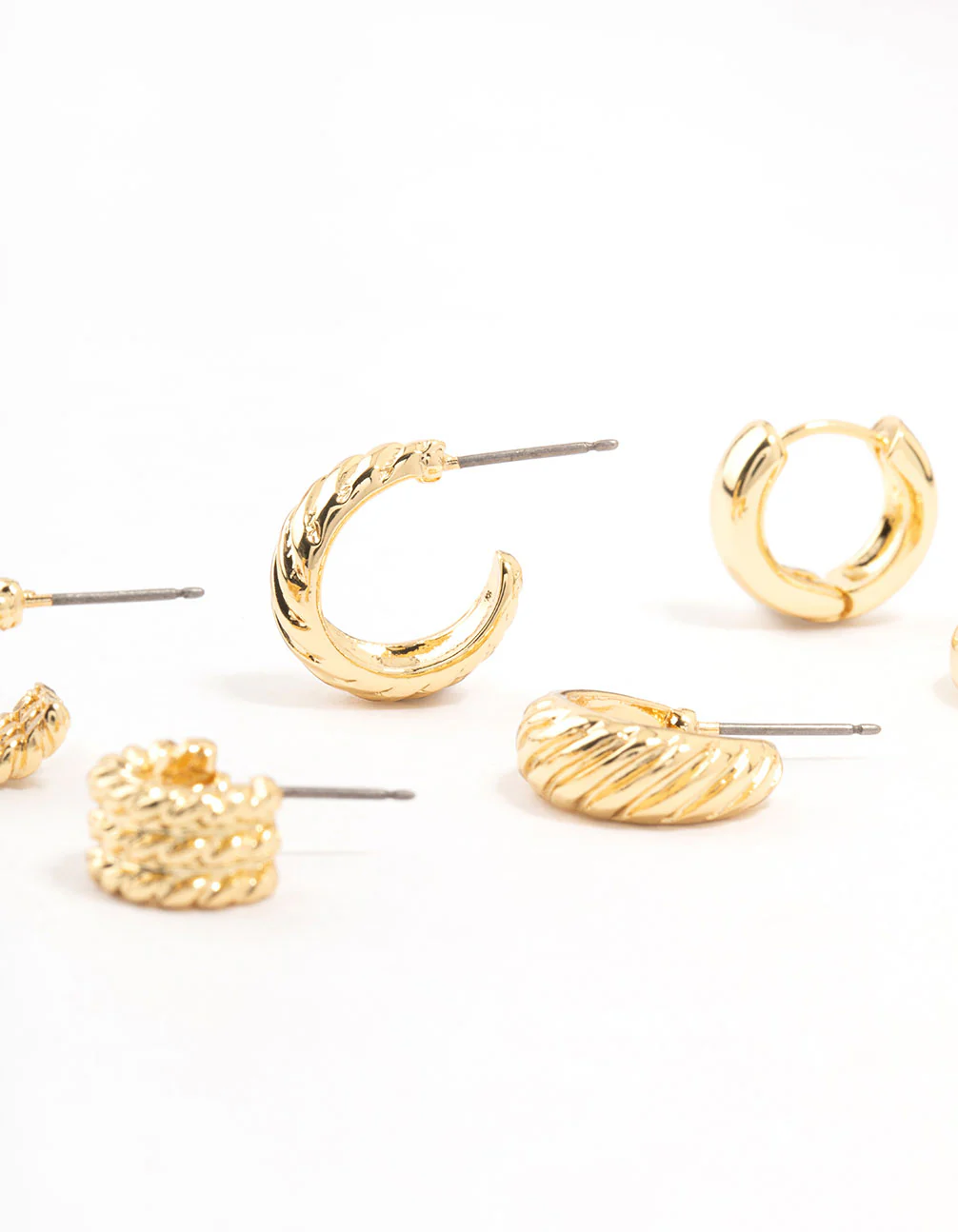 Gold Plated Textured Hoop Earrings 3-Pack - Image 2