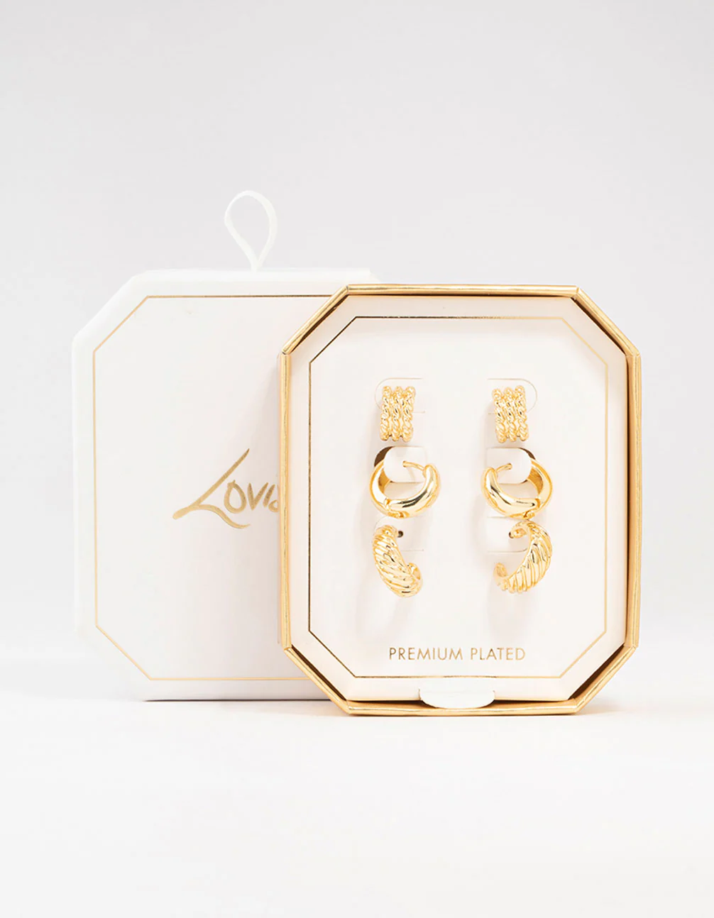 Gold Plated Textured Hoop Earrings 3-Pack - Image 3