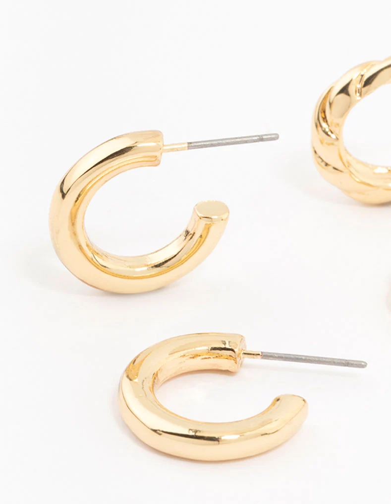 Gold Plated Textured & Smooth Hoop Earrings 2-Pack - Image 2