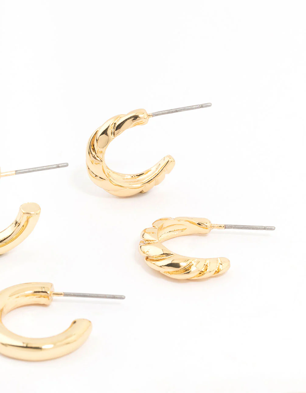 Gold Plated Textured & Smooth Hoop Earrings 2-Pack - Image 3