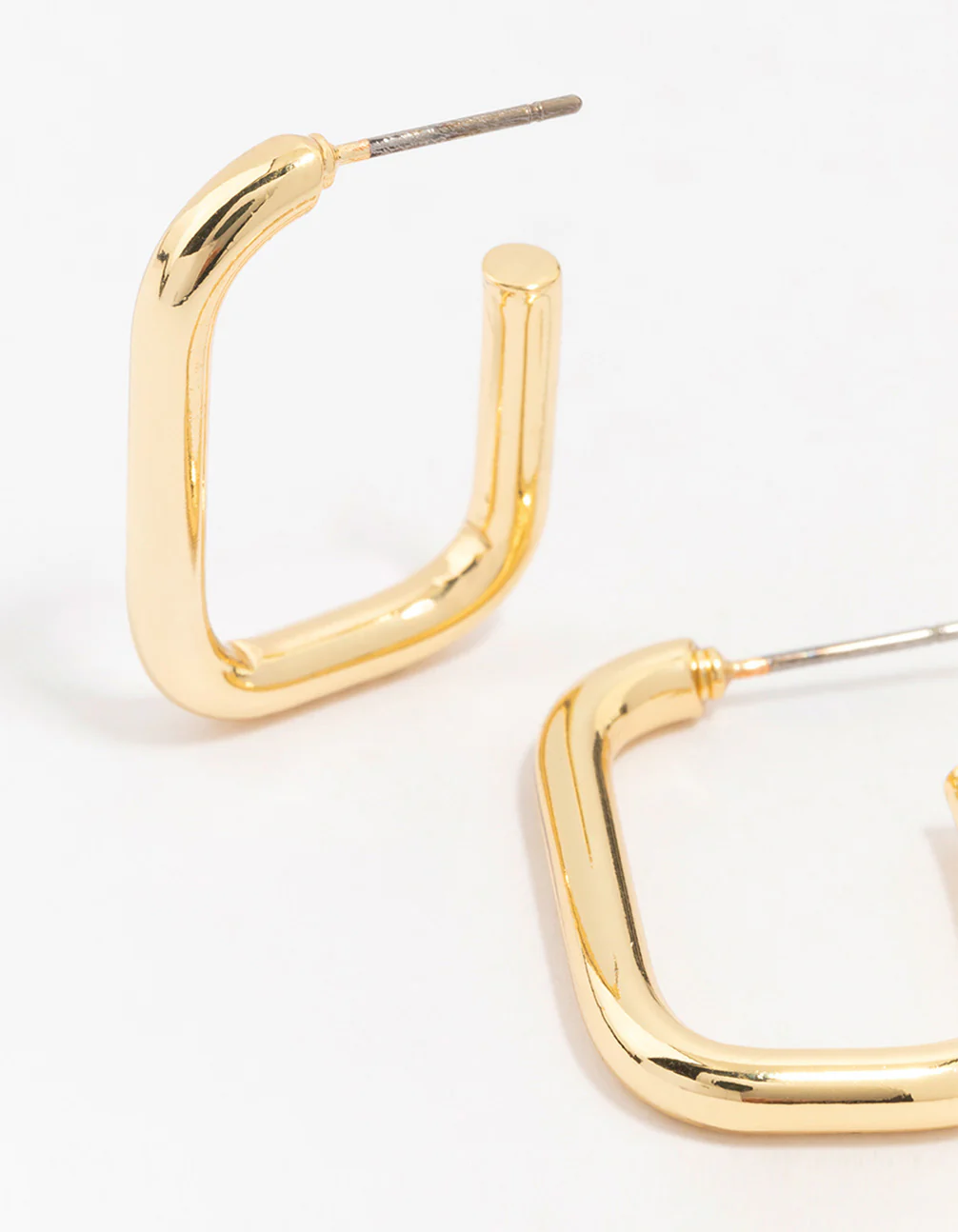 Gold Plated Brass Thin Rectangular Hoop Earrings - Image 2