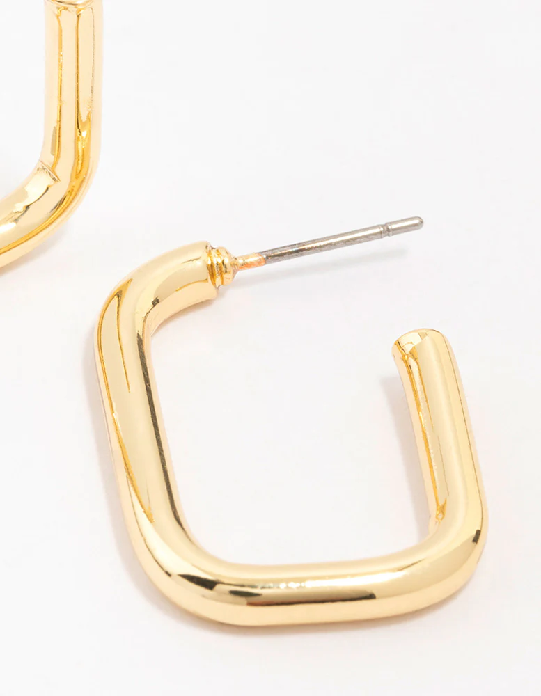 Gold Plated Brass Thin Rectangular Hoop Earrings - Image 3